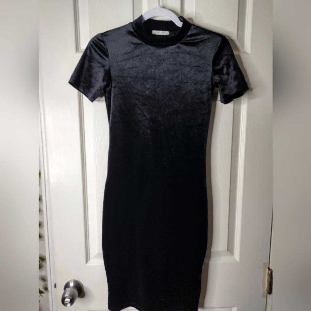 Zara Velvet Mock Neck Bodycon Midi Dress